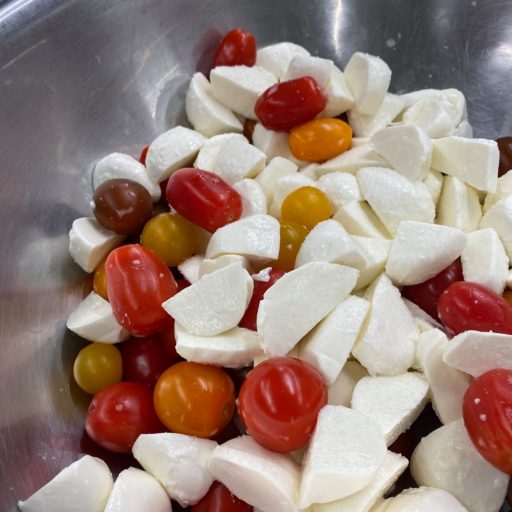 Bocconcini salad in the making