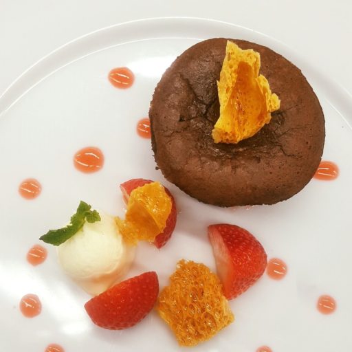 Chocolate molten lava cake with sponge toffee