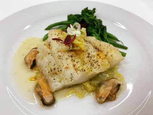 Halibut with mussels
