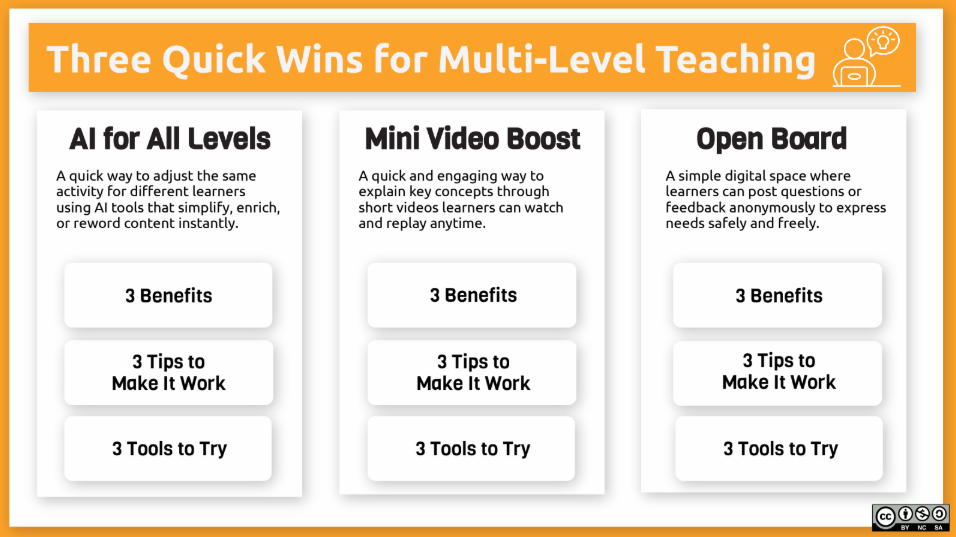 Three Quick Wins for Multi-Level Teaching